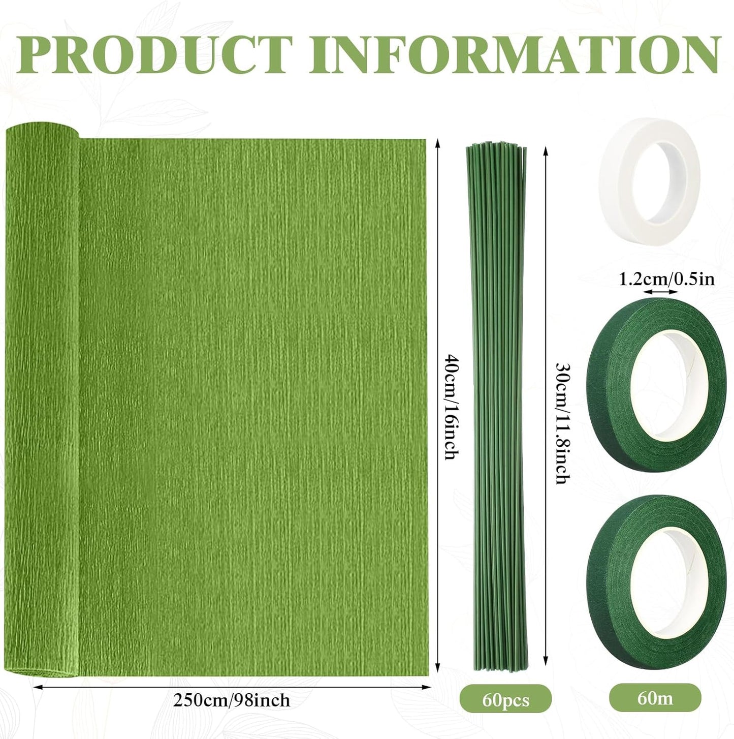 Humyoun 24 Pack Crepe Paper Rolls 16 Inch Wide 8.2ft Long Crepe Paper Flower Streamer with 60 Floral Stem Wires and 2 Floral Tapes for Flower Making DIY Birthday Wedding Decoration (Classic Color)