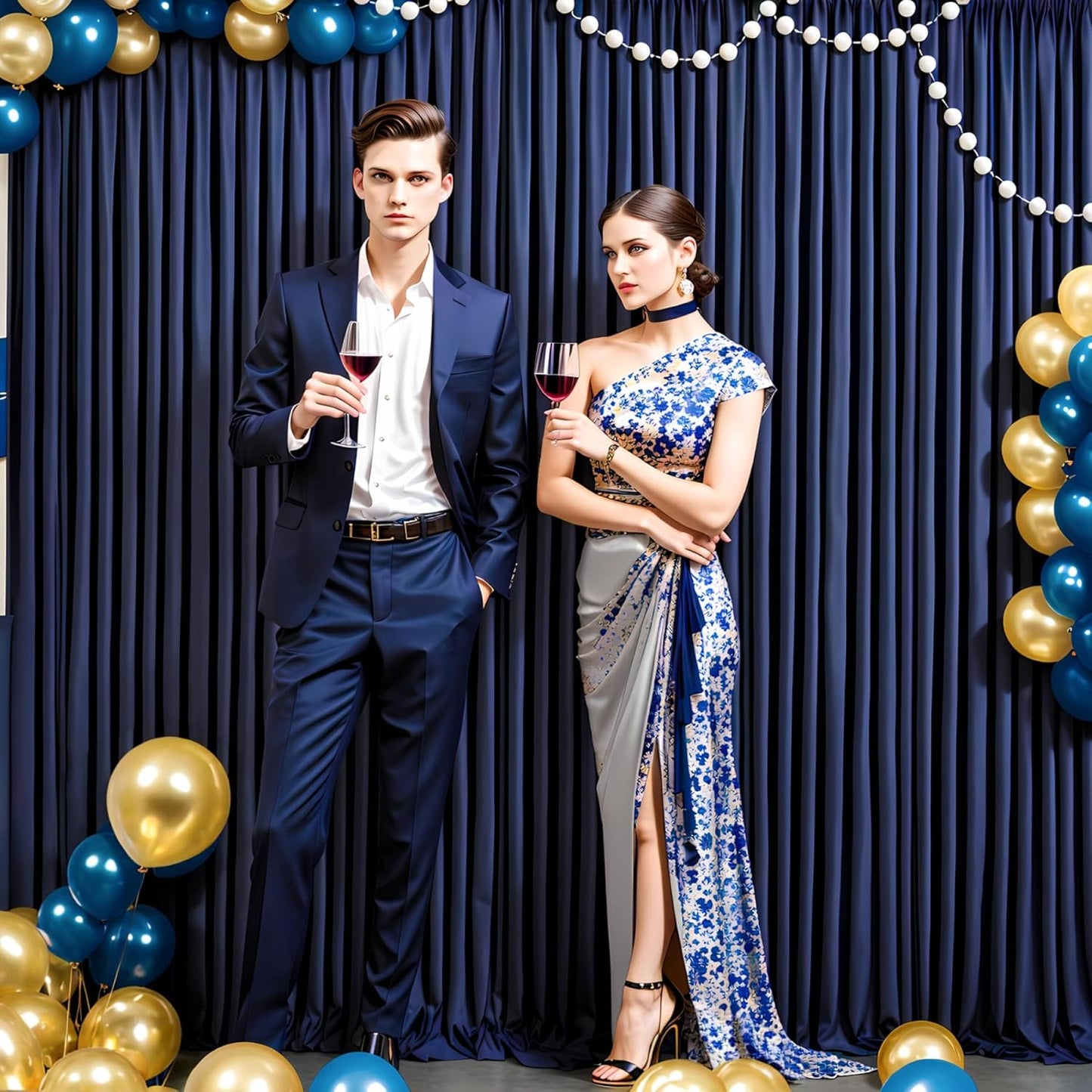 30 ft x 8 ft Navy Blue Backdrop Curtain Panels, 6 Panels 5 ft x 8 ft Wrinkle Free Polyester Photography Backdrop Drapes, Wedding Party Home Decoration Supplies