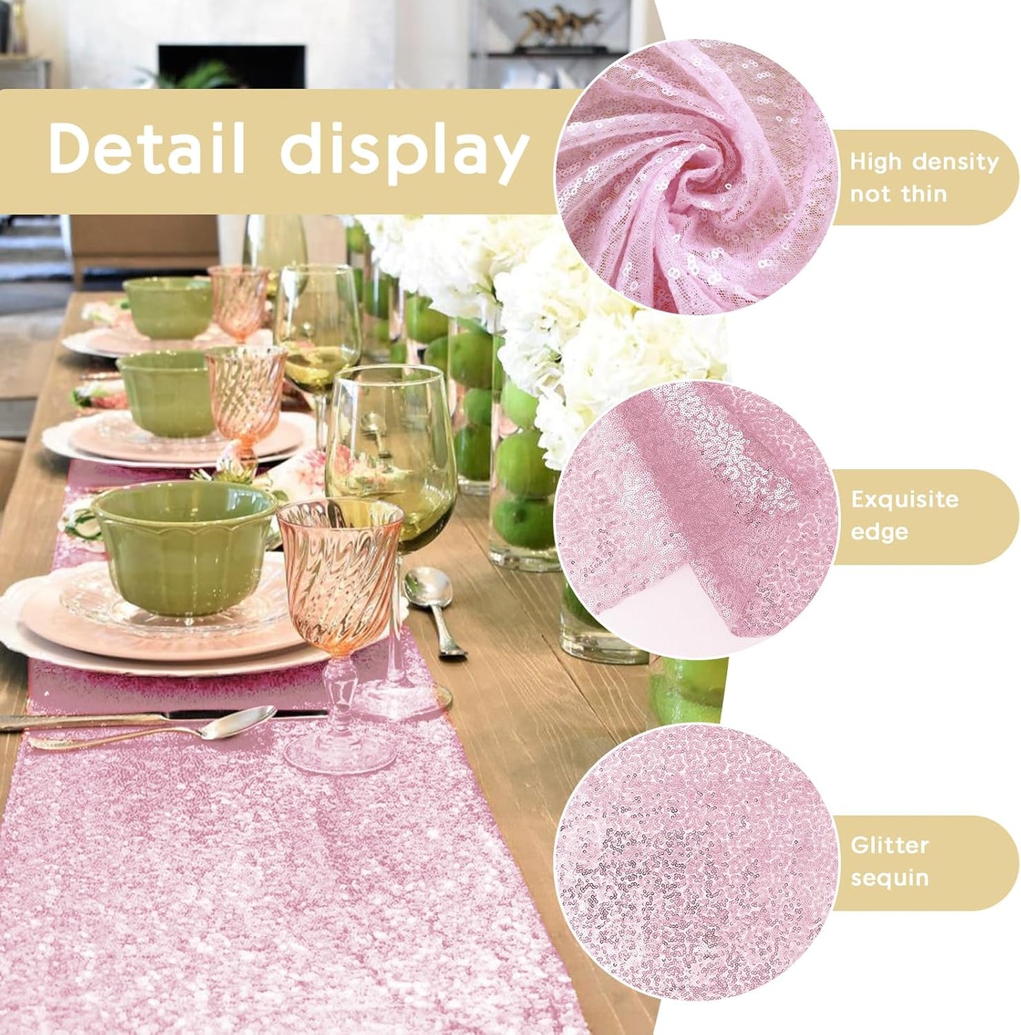 10 Packs 12 x 72 inches Sequin Table Runner, Pink Glitter Table Runner for Birthday Party Supplies Wedding Engagement Baby Shower Holiday Celebration Event Decorations