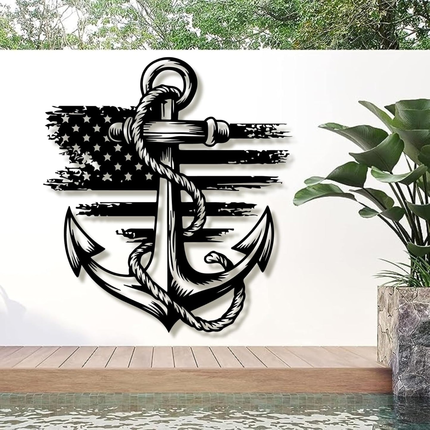 lunwall Metal Anchor Wall Decor, Anchor Metal Sign, Metal Anchor Decor, Anchor Metal Wall Art, Metal Nautical Wall Decor, Metal Wall Decor Coastal, Anchor Wall Decor (silver, 35L x 32W / 90 x 81 cm)
