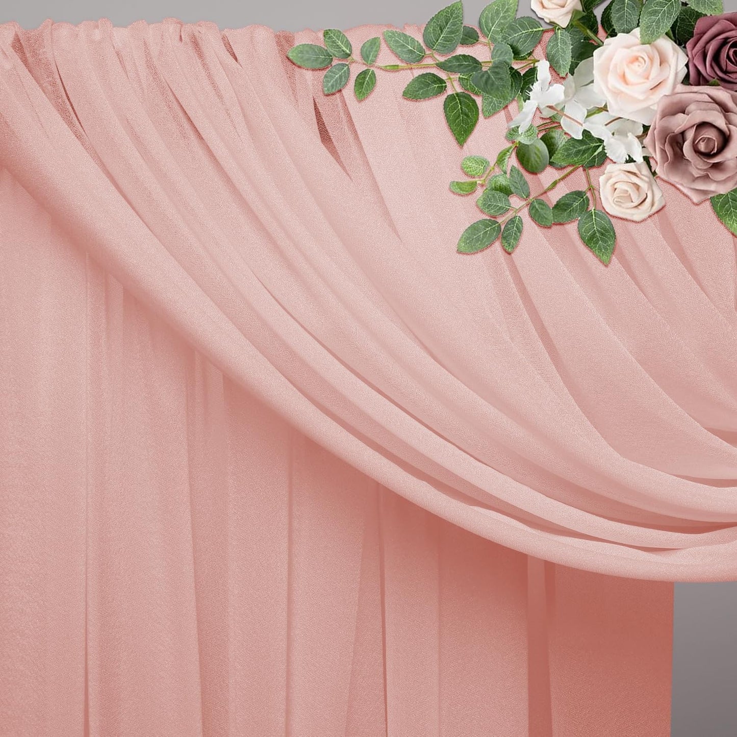 Wedding Arch Draping Fabric 3 Panels 28.7" x 20FT Blush Sheer Chiffon Backdrop Drapes for Wedding Ceremony Birthday Party Bridal Shower Outdoor Decoration