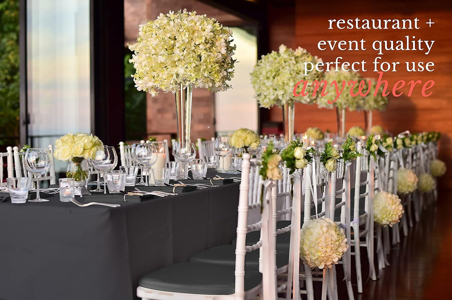 Pomp Black 120" Inch Round Premium Polyester Tablecloth (4 Pack) | Wrinkle + Stain Resistant Easy Care Fabric | Fits Round or Circle Table