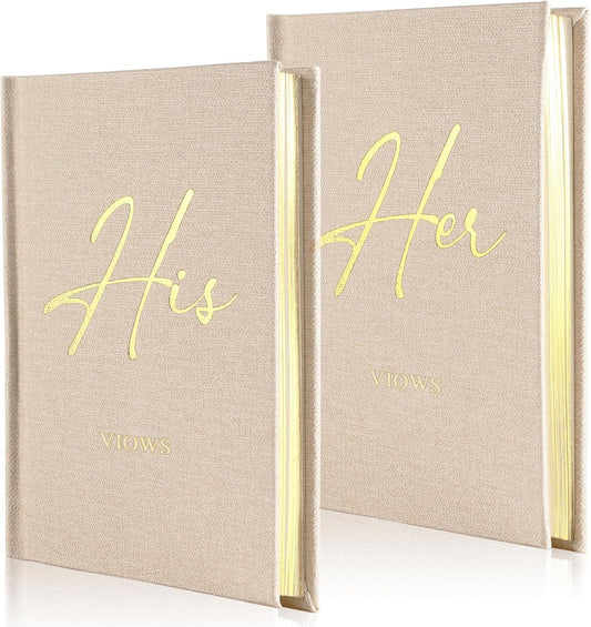 Wedding Vow Books His and Hers - 2 Pack Personalized His & Hers Book - Linen Hardcover Bride and Groom Notebook for Ceremony Vows - Bookmark & Lined Pages - Renewal & Wedding Must Haves