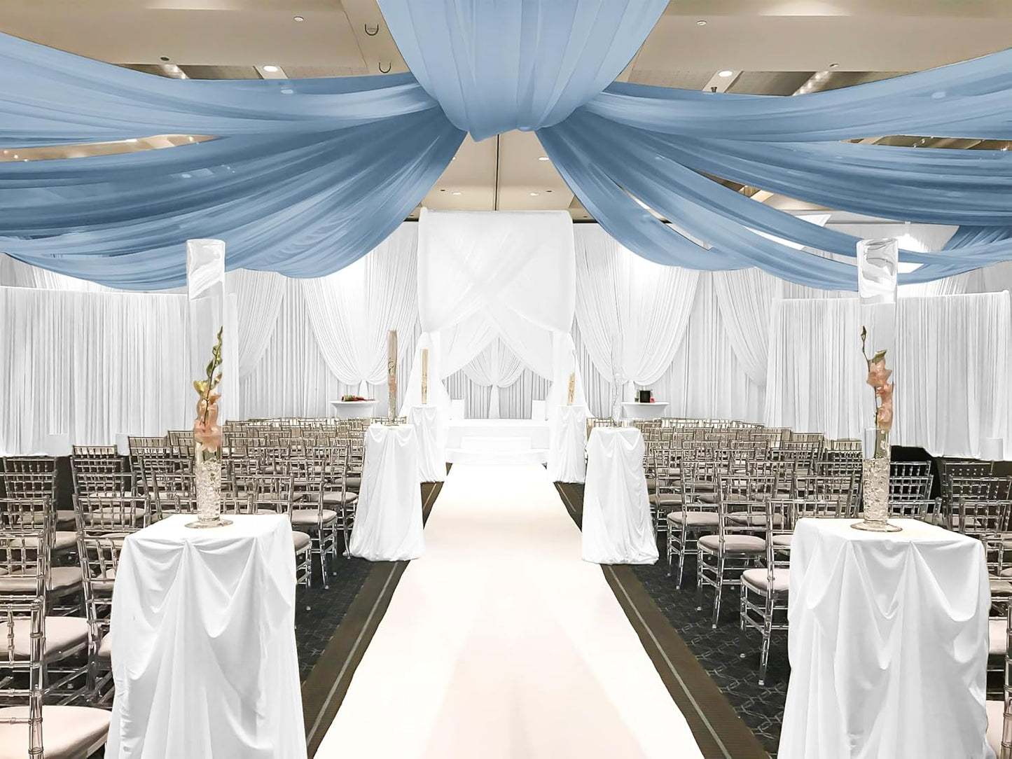 6 Panels Dusty Blue Ceiling Drapes for Wedding, 5ftx20ft Ceiling Drapes Cheesecloth Sheer Fabric Curtain Wedding Arch Draping Fabric Romantic Ceilings Decorations for Weddings Party Ceremony Stage