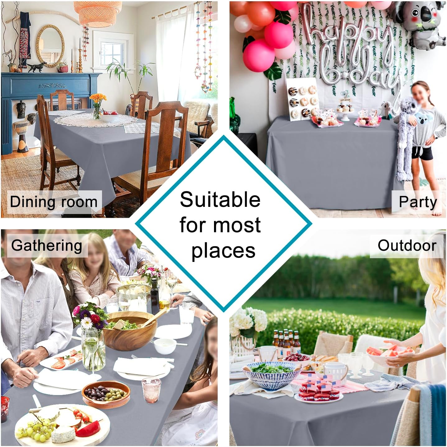 Hiasan Light Gray Rectangle Tablecloth - Waterproof Spillproof and Wrinkle Resistant Washable Polyester Table Cloth for Dining Party, 90 x 132 inch