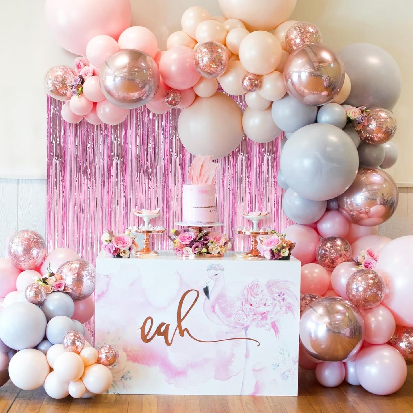 4 Pack Pink Foil Fringe Curtains Door Streamers Party Decorations 3.3 x 8.2 ft, Pink Tinsel Curtain Fringe Backdrop for Parties, Door Fringe Birthday Streamers, Photo Booth Backdrops, Party Decor