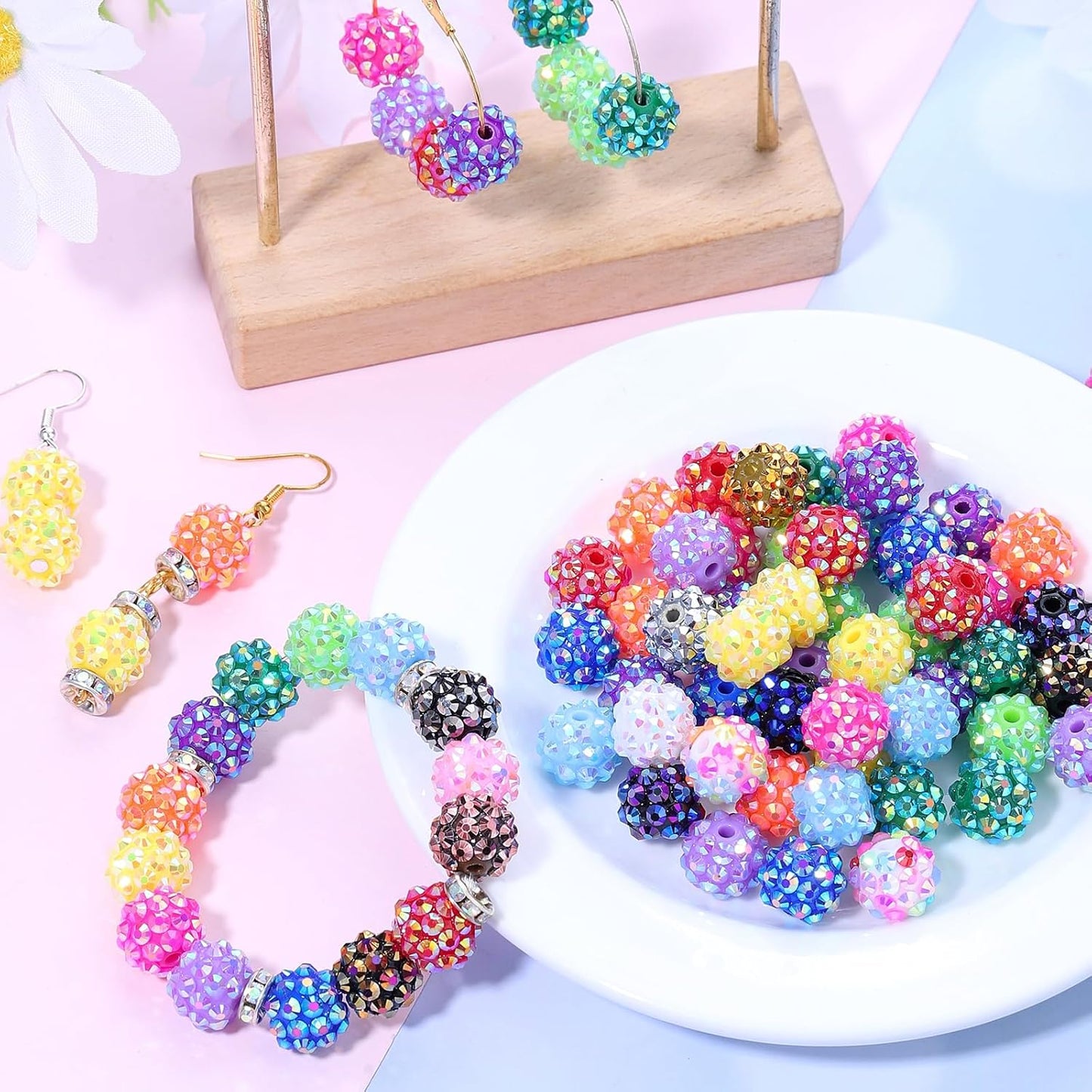Novani 240pcs 10mm Round Rhinestone Beads for Jewelry Making, Resin & Clay Material, 24 Color Series