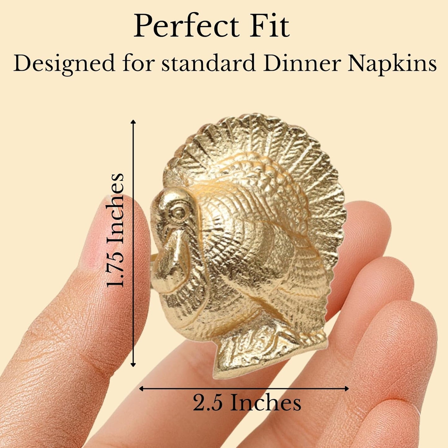 Gold Napkin Rings Set of 12 - Turkey Bird Stylish Metal Lightweight Serviette Holders for Elegant Table Settings | Perfect for Dinner Parties, Holidays, Weddings & Everyday Use - ALPHA Living HOME