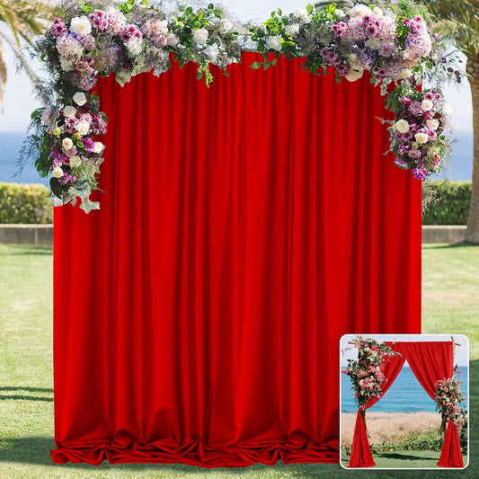 10ft x 8ft Red Backdrop Curtains for Party Valentine's Day Arch Stage Wedding Ceremony Curtains Fabric Photography Backdrop for Baby Showers Rod Pocket Home Decoration, 5ft x 8ft, 2 Panels