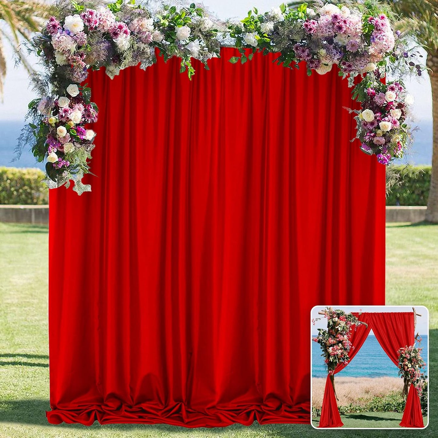 10ft x 7ft Red Backdrop Curtains for Party Valentine's Day Arch Stage Wedding Ceremony Curtains Fabric Photography Backdrop for Baby Showers Rod Pocket Home Decoration, 5ft x 7ft, 2 Panels