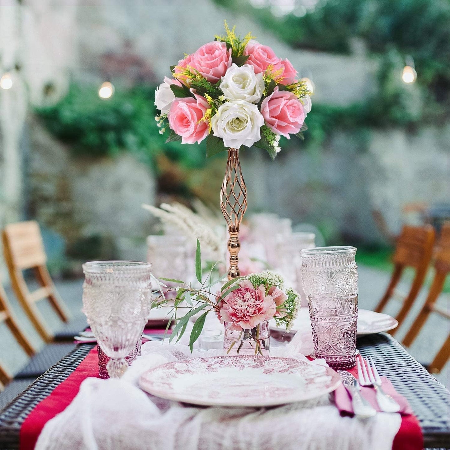 Gold Metal Wedding Centerpieces - Twist Candleholder Stands & Flower Vases for Reception Tables