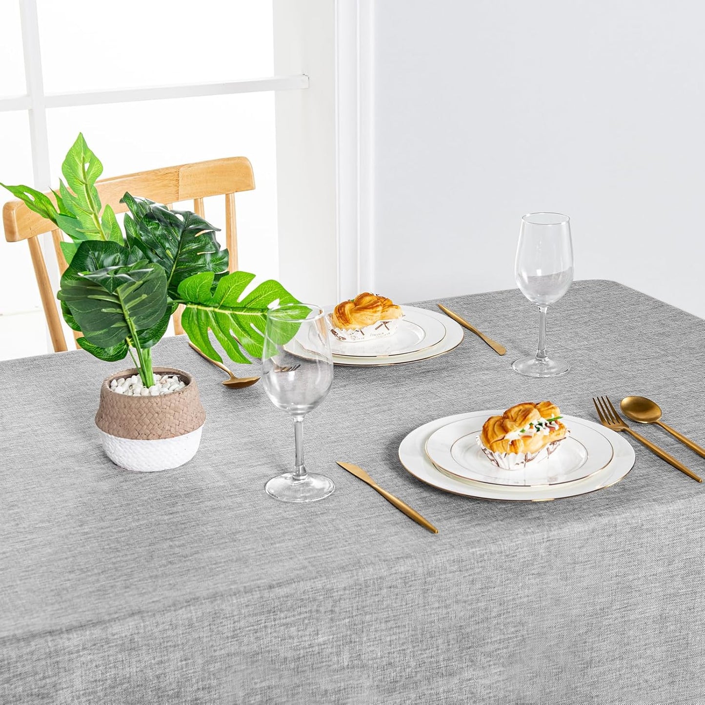 Hiasan Faux Linen Rectangle Tablecloth - Wrinkle and Stain Resistant Washable Table Cloth for Kitchen Dining Room Holiday Table Cover for Dinner, Light Grey, 60 x 120 Inch