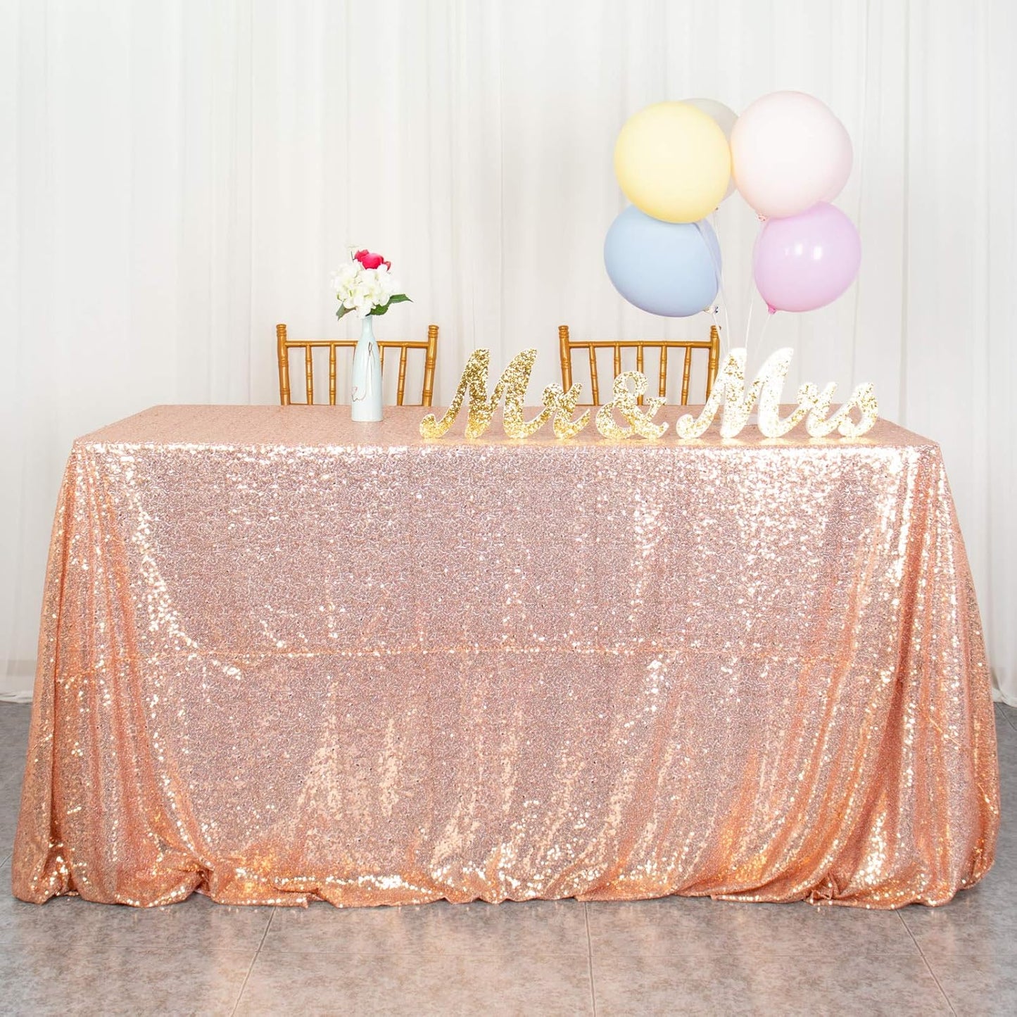 ShinyBeauty Rose Gold Table Cloths for Party 2 Packs, 72X72 Inch Sequin Tablecloths Square Glitter Table Cloth Overlay Rose Golden Tablecloths Rectangular for Wedding, Birthday Tables
