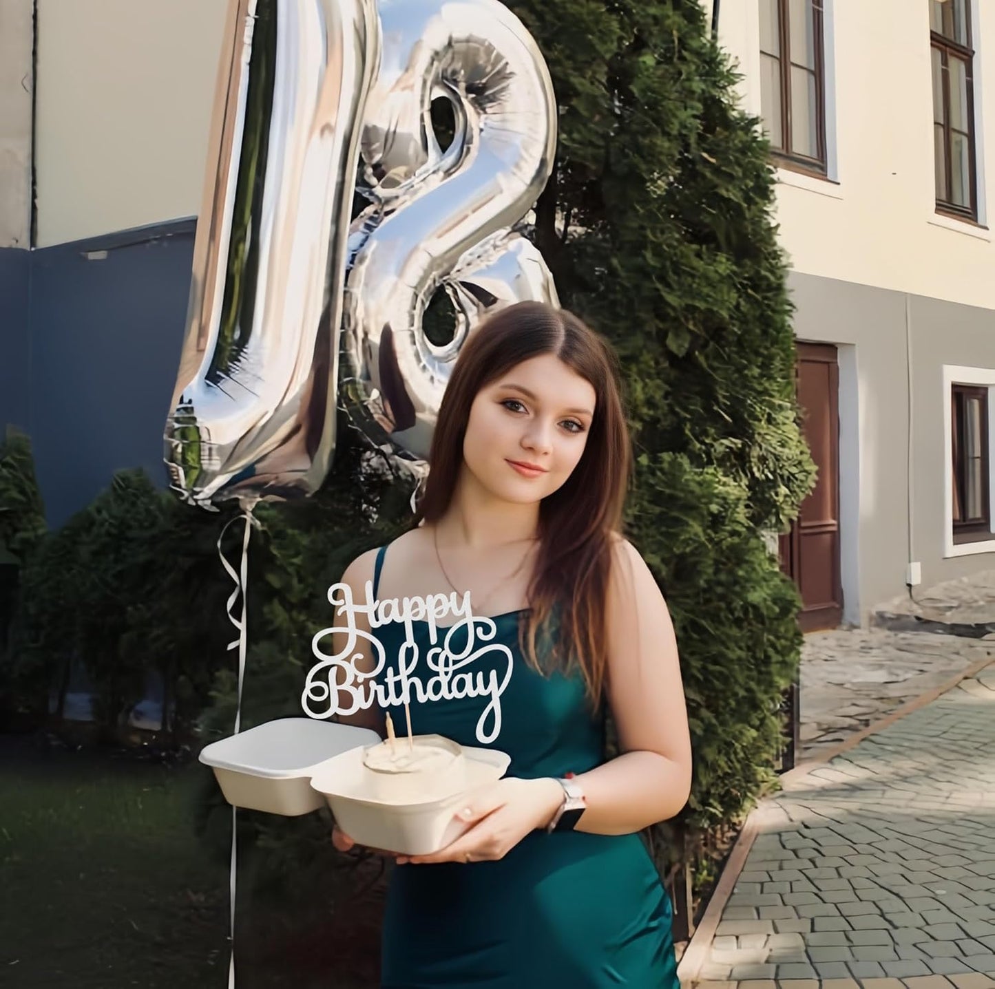 Happy Birthday Cake Topper - Silver Glitter Birthday Party Cake Decoration Supplies - Happy Birthday Cake Decor, for Anniversary/Birthday Party Supplies Photo Booth Props