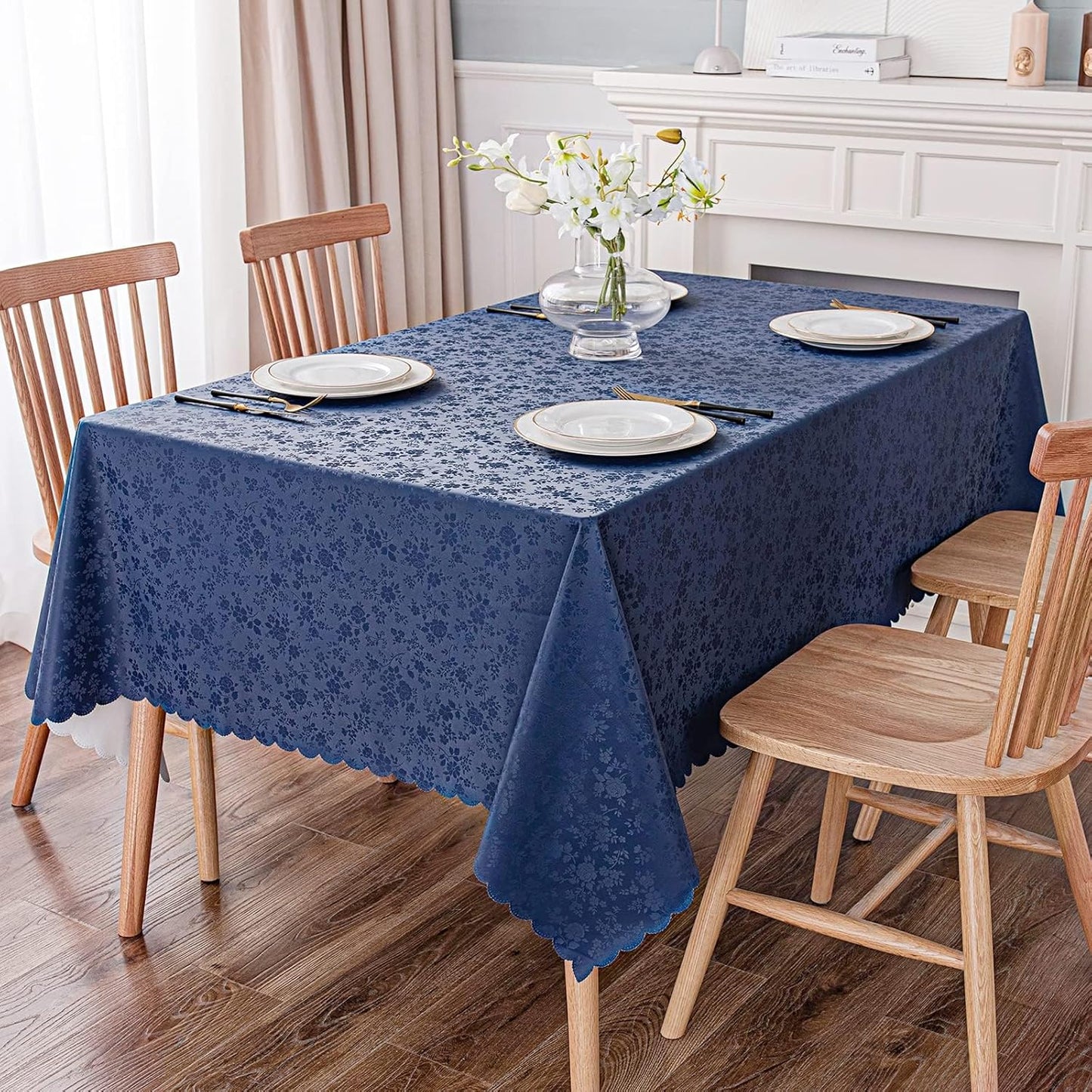 Smiry Rectangle Table Cloth, Waterproof Heavy Duty Vinyl Tablecloths, Wipeable Washable Table Cover for Kitchen and Dining Room (Navy Blue, 60" X 140")