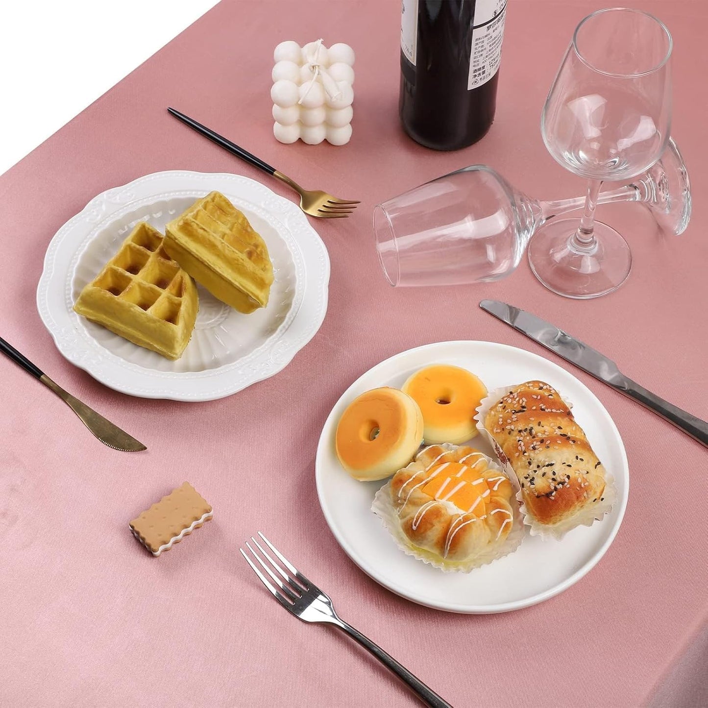 TURSTIN 4 Packs Rose Gold Satin Tablecloth 102 x 58 Inch Overlay Satin Table Cover Rectangle Bright Silk Tablecloth Smooth Fabric Table Decoration for Wedding Banquet Party Events