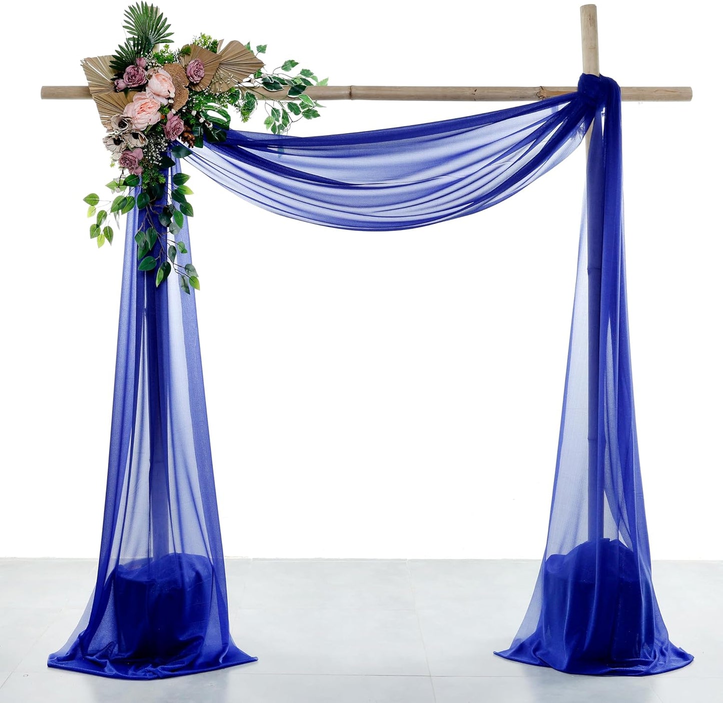 VDS Pack of 3 Panel (30 Inch X 20 Feet) Wedding Arch Draping Fabric Sheer Chiffon Fabric Drapery for Wedding Ceremony Reception Swag Backdrop Canopy Chuppah ARBO Altars Decoration (Royal Blue)