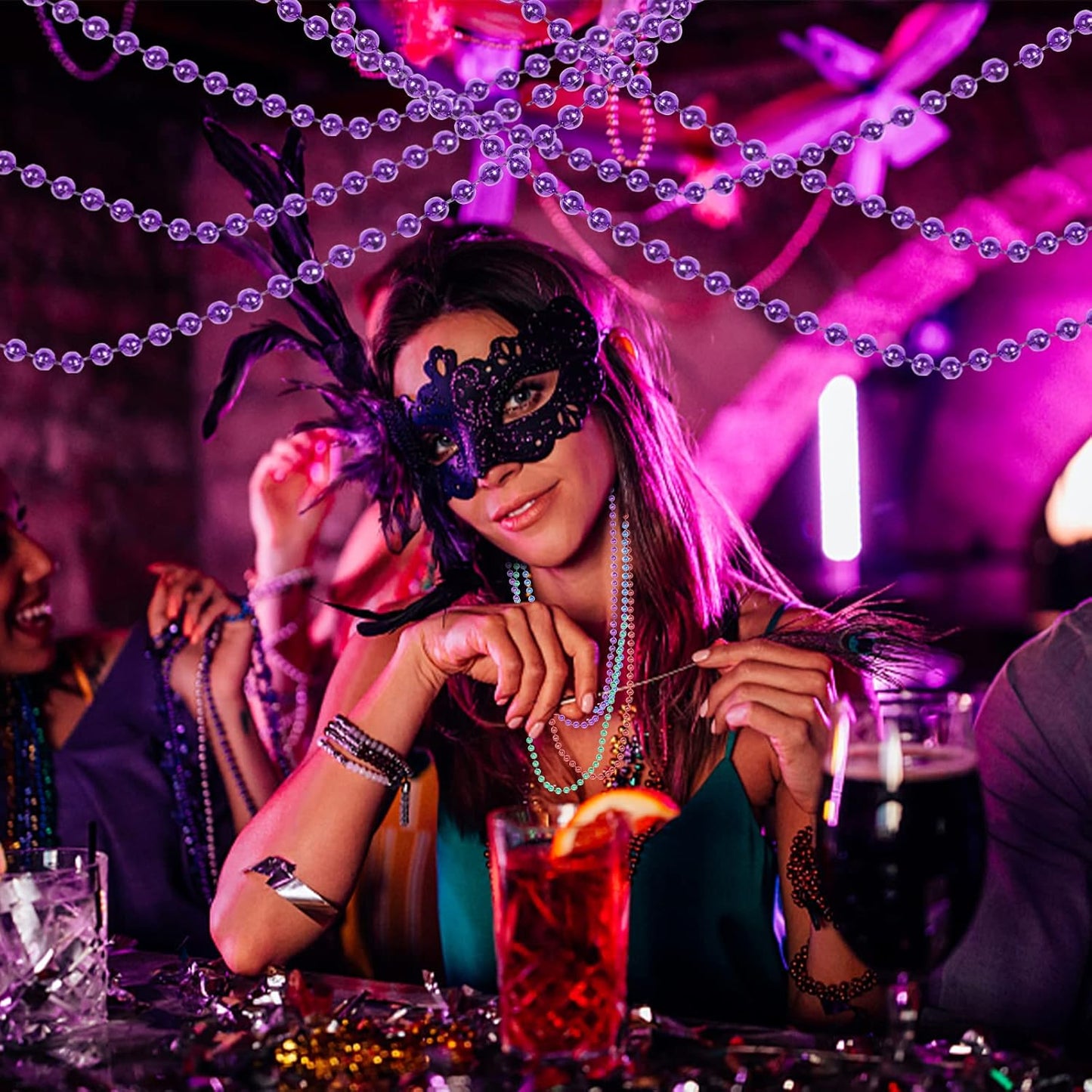 Faux Purple Pearl Beads Garland - 11 Yards, 10mm Christmas Tree Beads for Wedding Party Decoration