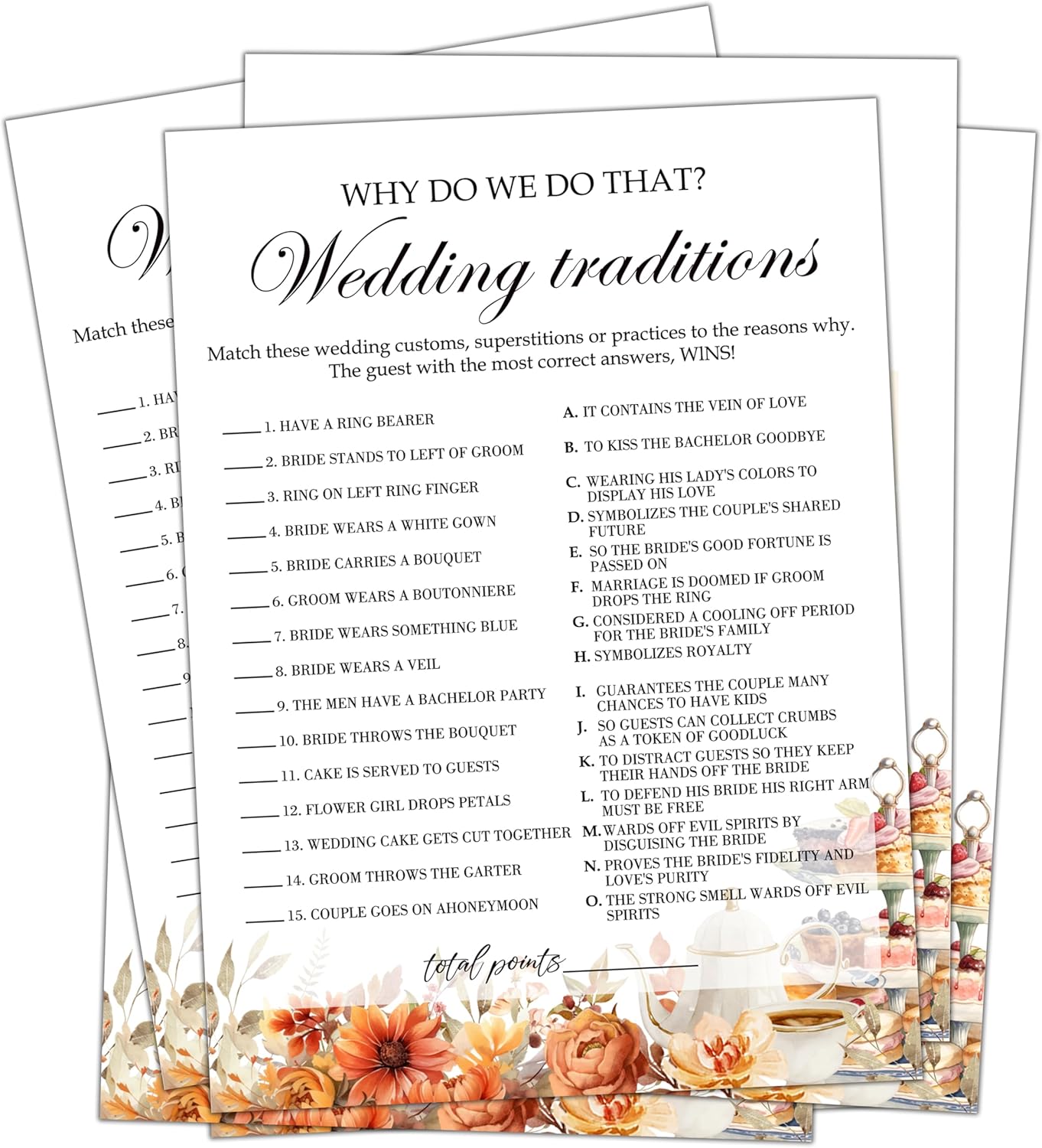 Fall Bridal Shower Games Cards, Wedding Traditions Wedding Bachelorette Party Games, Fall in Love Bridal Shower Decorations, 25 Cards, G12