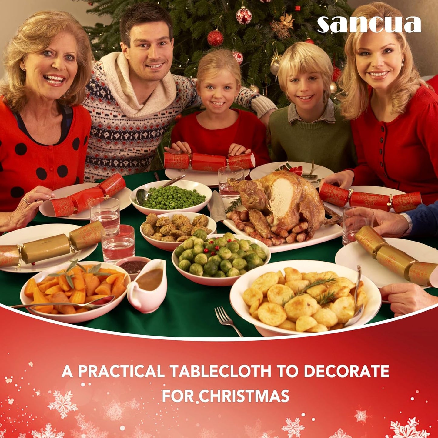 sancua Round Tablecloth - 70 Inch - Water Resistant Spill Proof Washable Polyester Table Cloth Decorative Fabric Table Cover for Dining Tables, Buffet Parties and Camping, Hunter Green