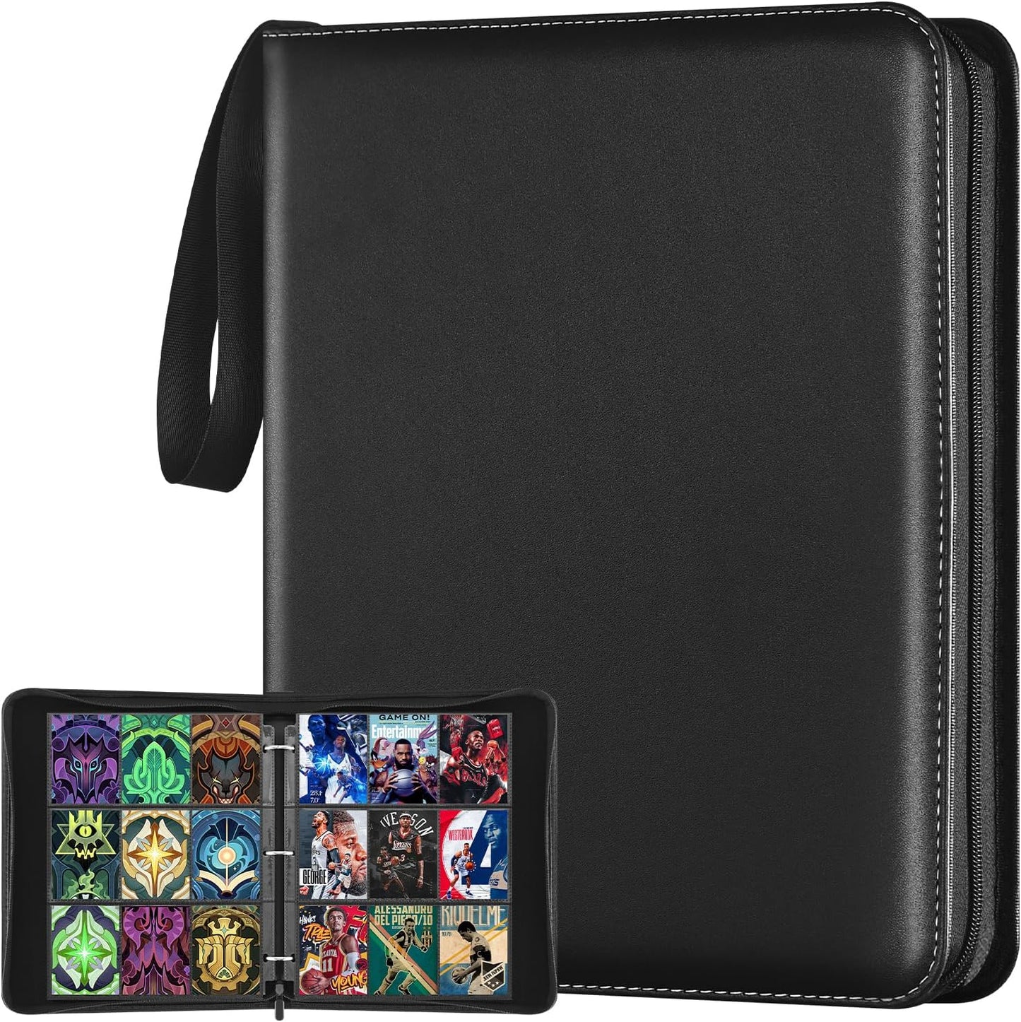 9 Pocket Card Binder, 900 Double Sided Pockets, PU Collection Binder for MTG, TCG, Sports Cards, Black (Black)