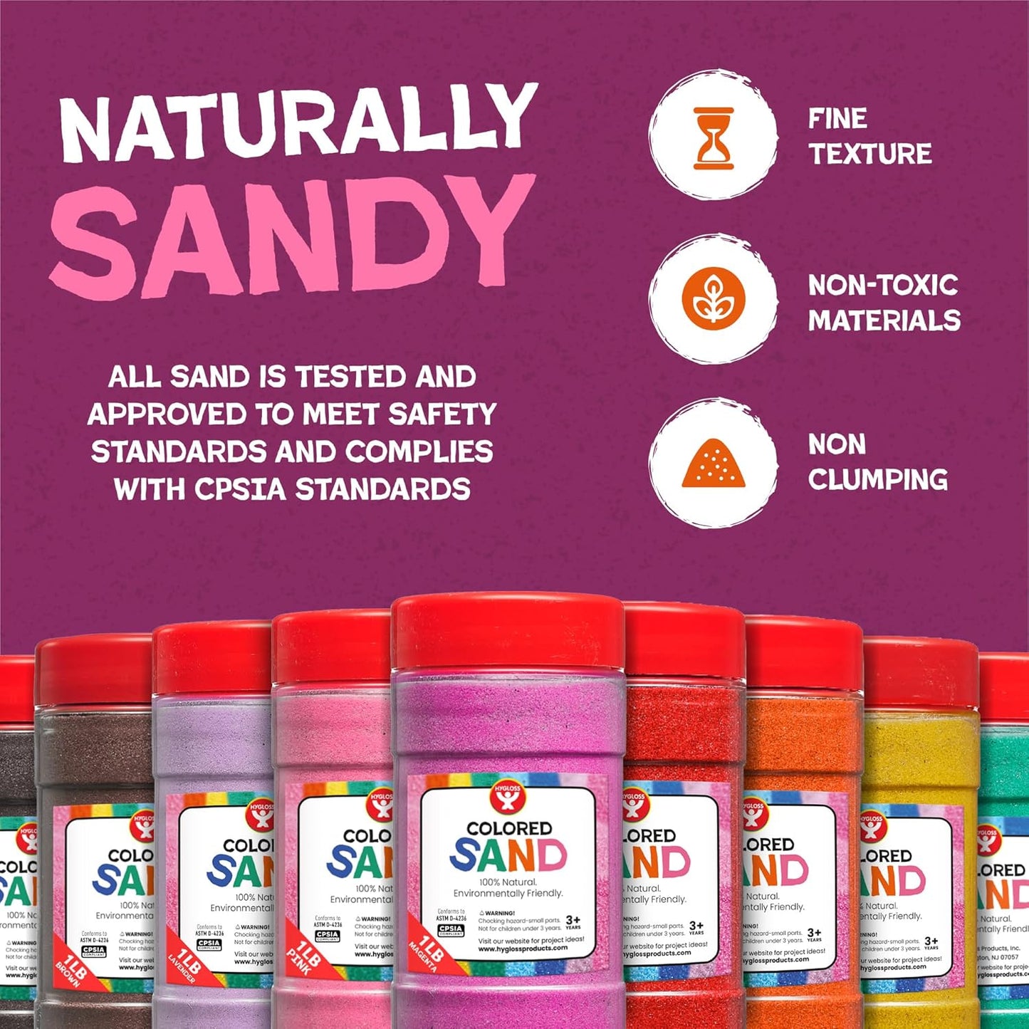 Hygloss Colored Sand for Crafts - 15 lb Bottle, Pastel Rainbow - Vibrant Colorful Fine Sensory Play Sand Art Kits for Kids - Classroom Activities for Children 3 4 5 6 7 8 9 10 11 12 - Safe for Ages 3+