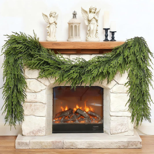 6FT Christmas Artificial Norfolk Pine Garland for Fireplace - Realistic Faux Greenery Fake Garland for Holiday,Table, Window,Mantel,Stairs, Home,Indoor Outdoor Decor (2PCS)