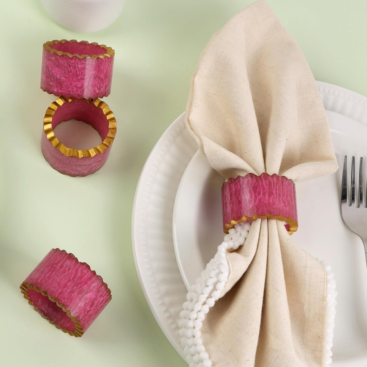 Napkin Rings Set of 12 - Handmade Epoxy Resin Napkin Holders | Elegant Table Decor for Dining, Weddings & Parties | Durable & Stylish Farmhouse Napkin Rings (Pink Gold) - ALPHA Living HOME