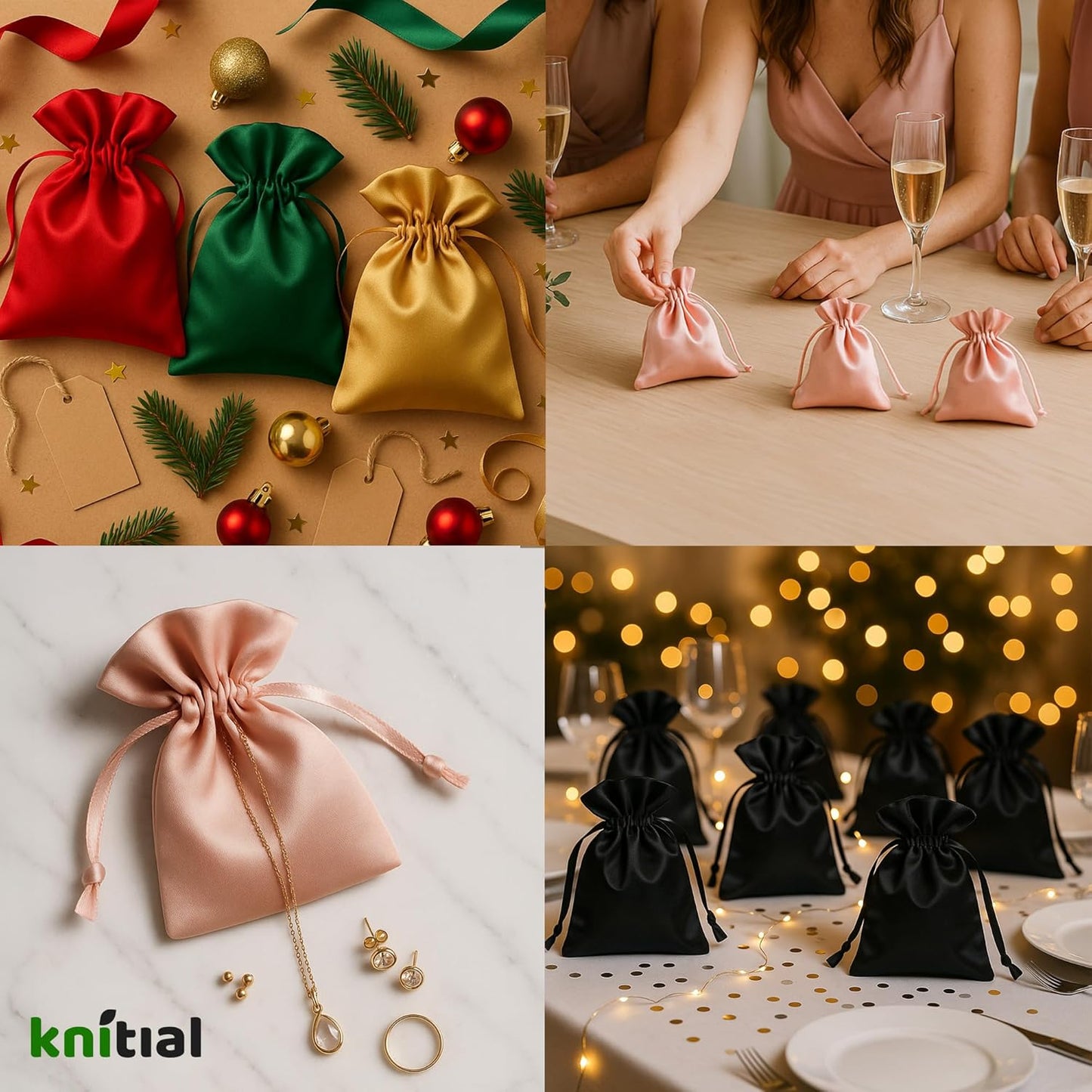 4" x 6" Gold Satin Gift Bags, Jewelry Bags, Wedding Favor Drawstring Baby Shower Christmas 50 per Pack