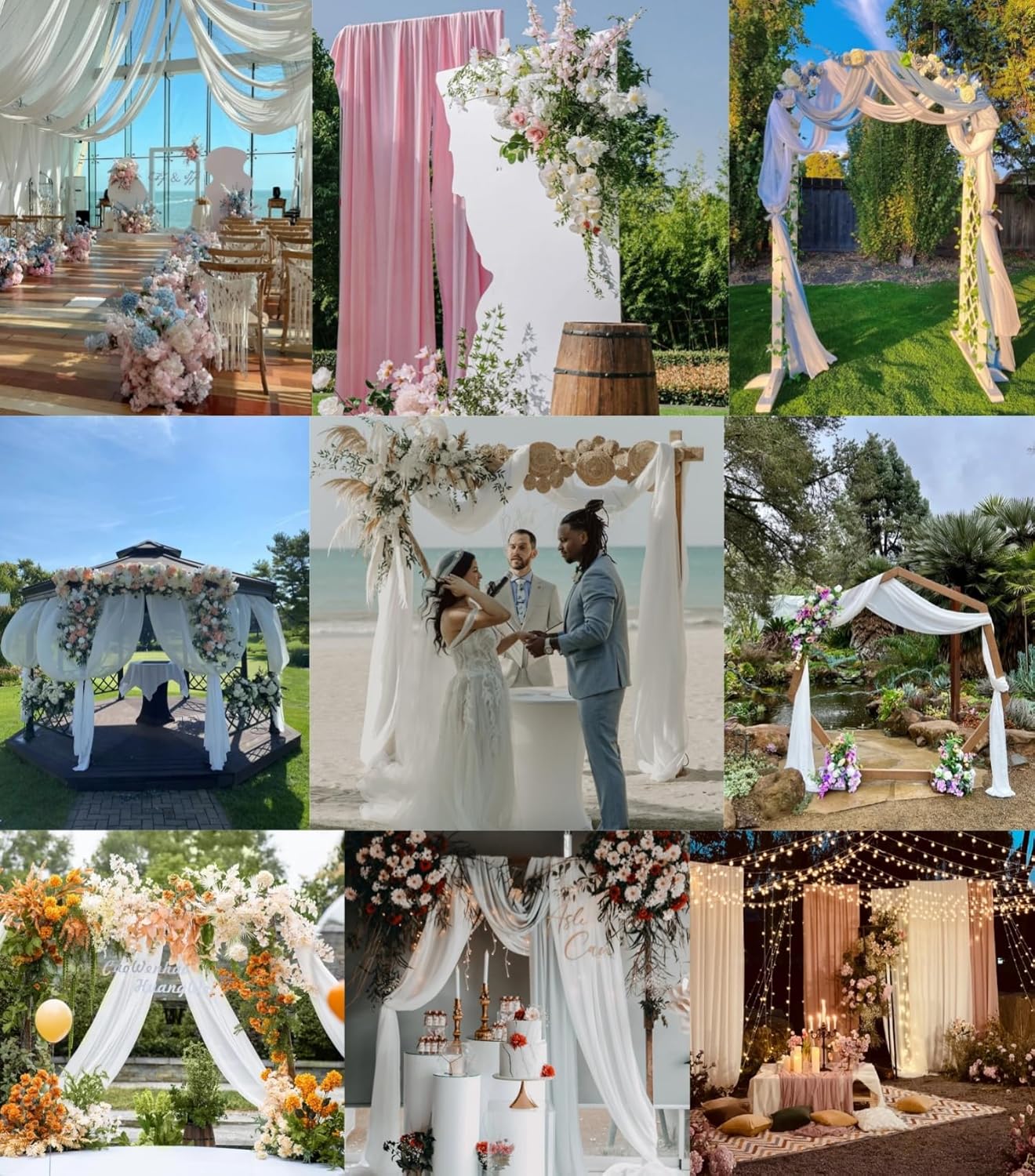 Ivory Wedding Arch Draping Fabric 2 Panels 29" x 20 FT White Drapes for Backdrop Sheer Curtains Wedding Drapes for Romantic Bridal Baby Shower Ceremony Birthday Party Fall Outdoor Events