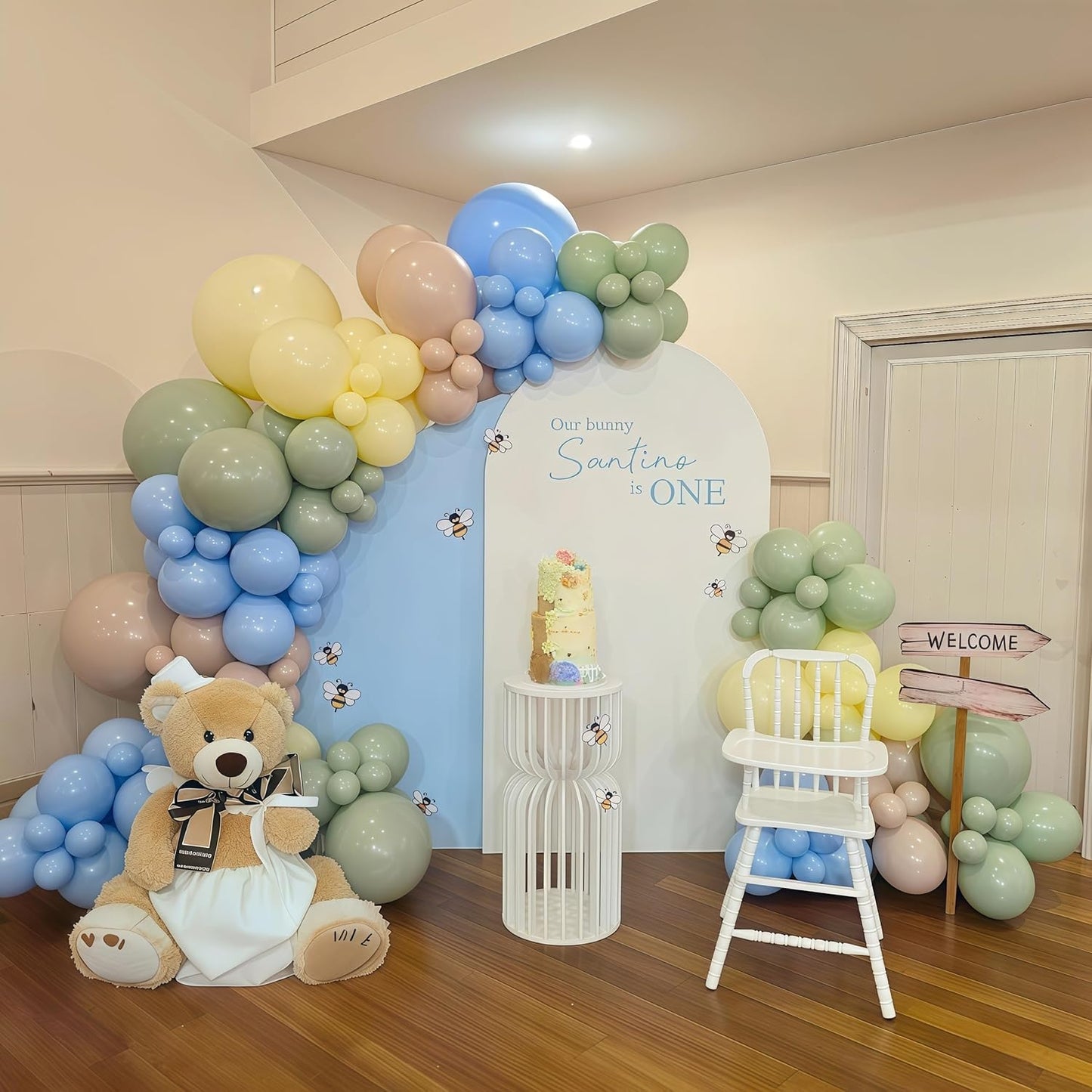 Sage Green Dusty Blue Yellow Balloons Set, 60Pcs 12 Inch Olive Green Macaron Yellow Slate Blue White Sand Cream Latex Balloons for Birthday Wedding Baby Shower Wild One Party Deocrations Supplies