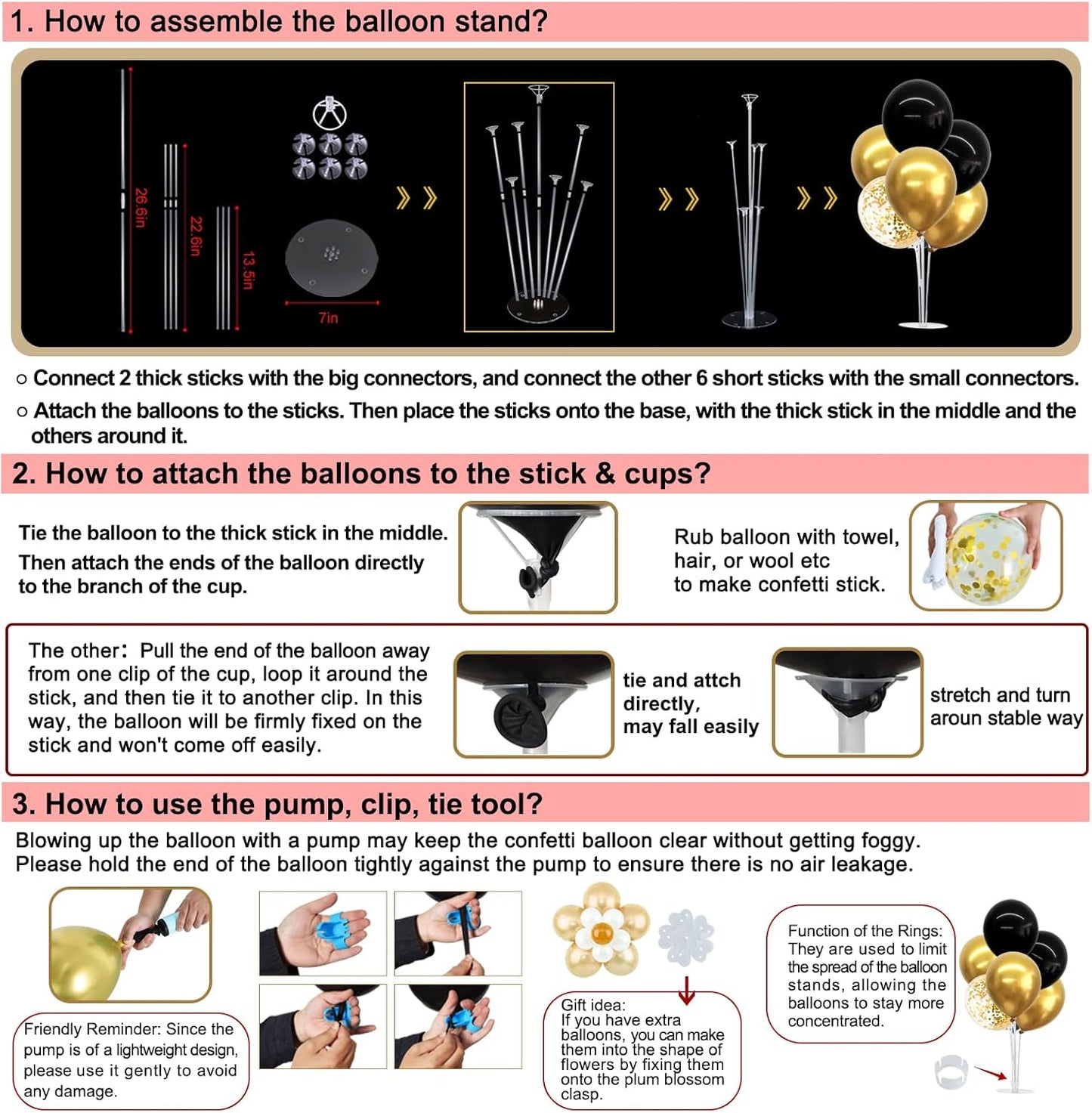 TONIFUL 4 Set Black and Silver Balloons Stand Centerpiece Table Decorations for Birthday, Baby Shower, Wedding, Halloween and Anniversary Party Decorations Graduations