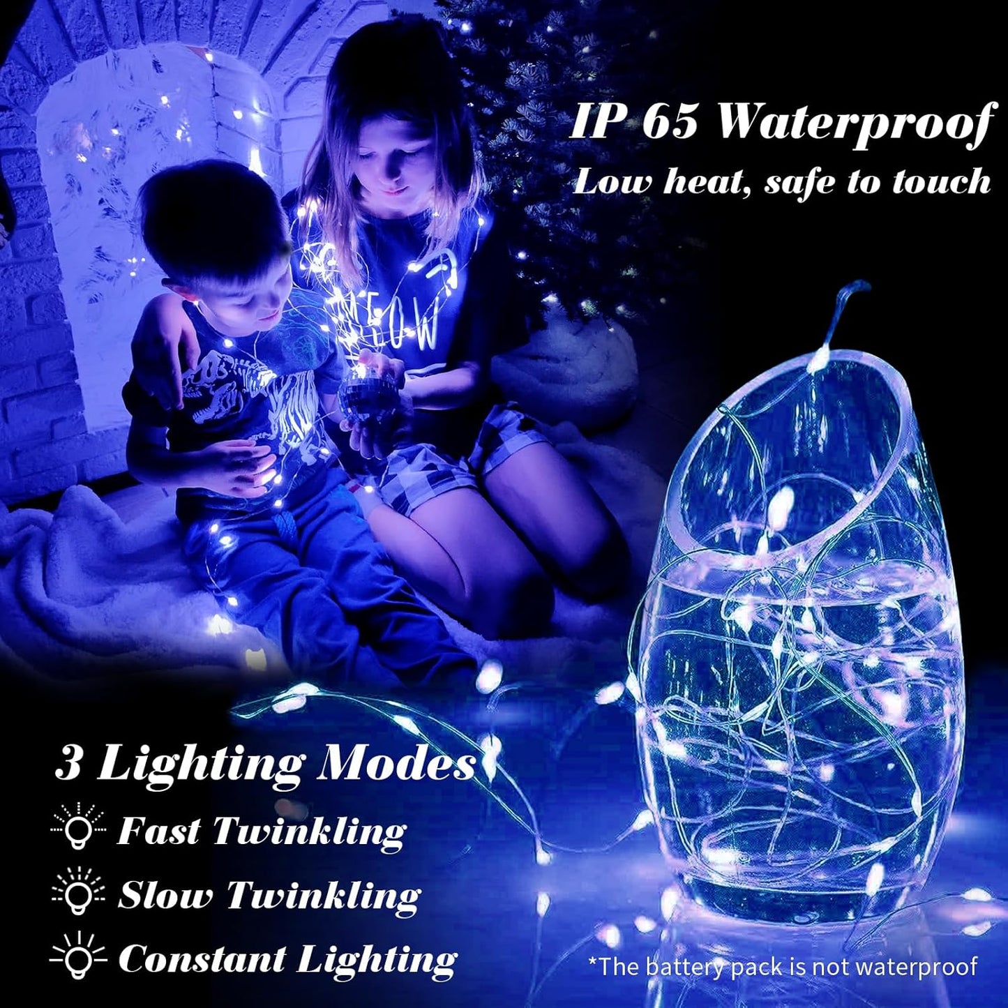 ZGWJ 24 Pack Fairy Lights Battery Operated, 7ft 20 Mini LED Fairy String Lights Silver Wire 3 Modes for DIY, Parties, Wedding, Bedroom, Halloween Christmas Decoration Blue
