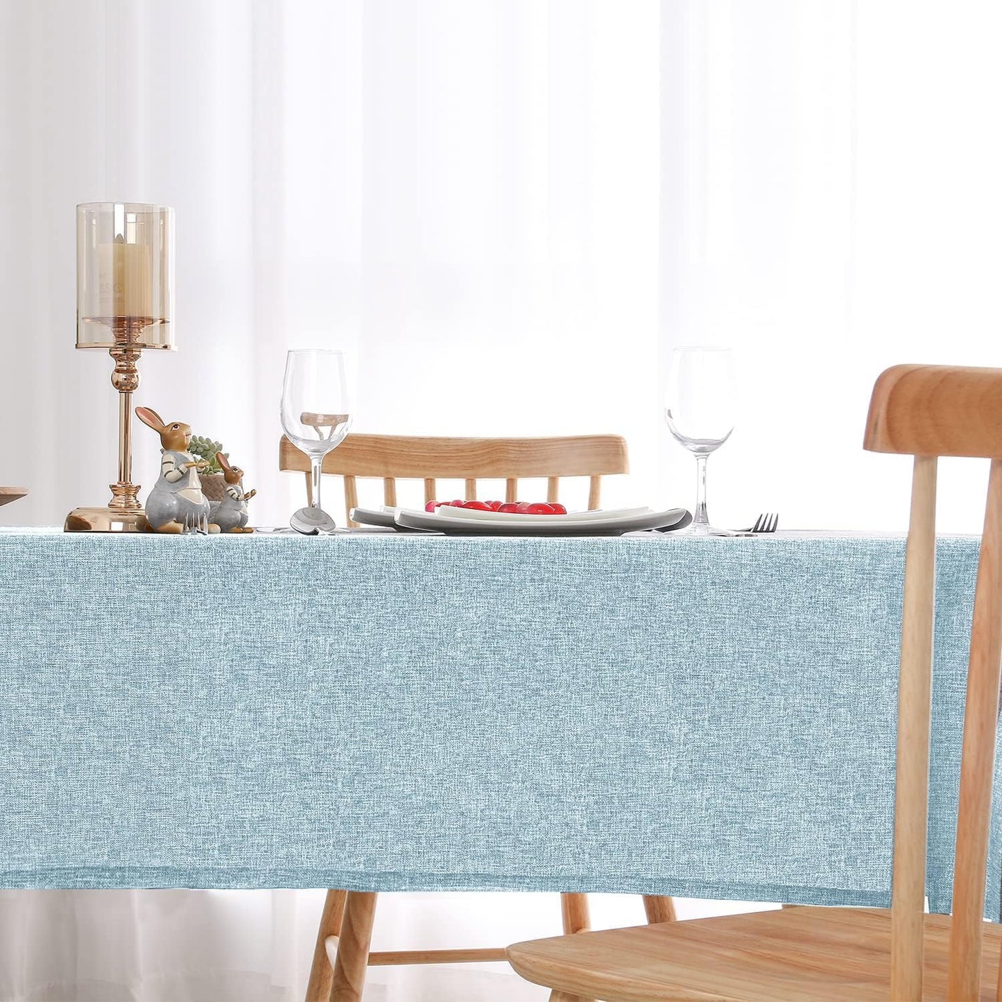 Hiasan 2 Pack Faux Linen Rectangle Tablecloth - Wrinkle and Stain Resistant Washable Table Cloth for Kitchen Dining Room Holiday Table Cover for Dinner, Lux Slate Blue, 70 x 120 Inch