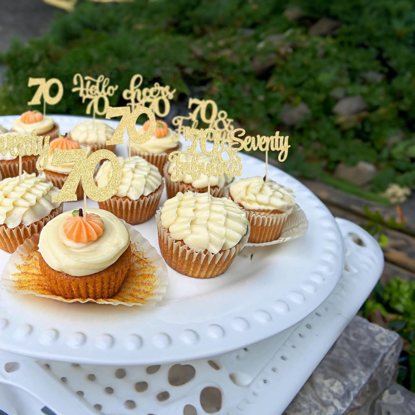 30Pcs Happy 70th Birthday Cupcake Toppers Seventy Cheers to 70 Years Old Birthday Cupcake Picks for 70th Birthday Anniversary Party Cake Decorations Supplies Gold Glitter
