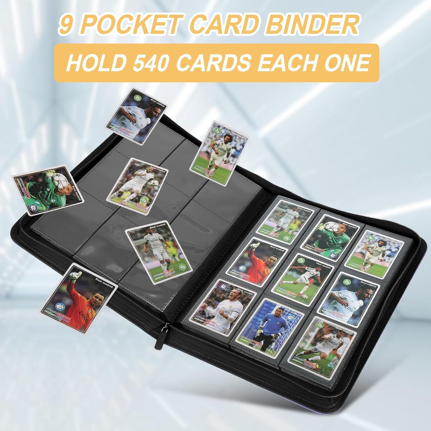 9 Pocket Card Binder, Premium Zip Trading Card Binder, 540 Double Sided Pocket PU Collection Binder, Collector Album, Card Folder for MTG, TCG, Sports Cards