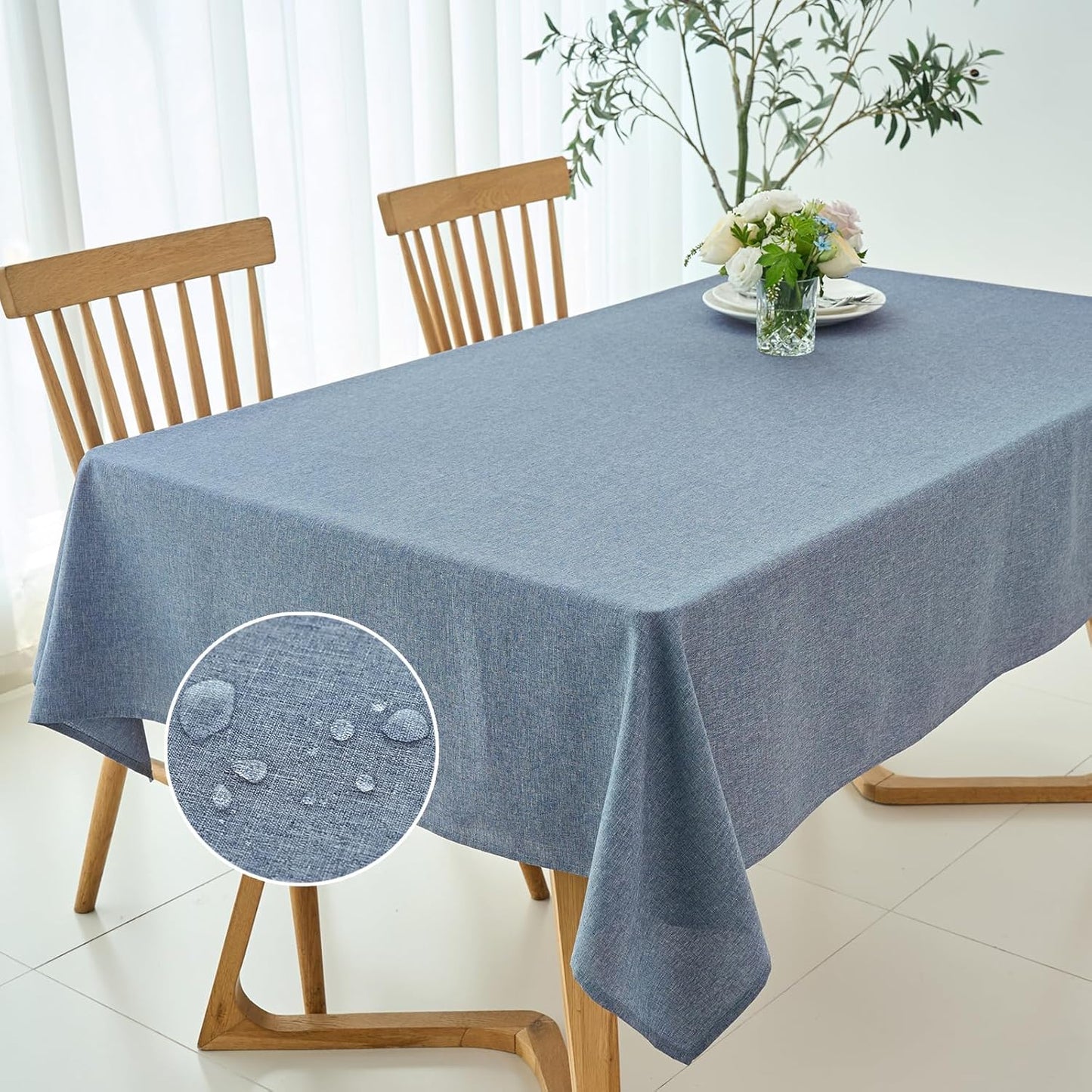 maxmill Square Linen Textured Tablecloth Waterproof Spillproof Wrinkle Free Slubby Textured Table Cloth for Dinner and Party Washable Wipeable Fabric Table Cover Decoration, 60 x 60 Inch, Demin Blue