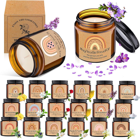 MTLEE 20 Pcs Thank You Gifts Candles 3.5 oz Employee Appreciation Inspirational Scented Soy Wax Candle Thank You Gift Christmas Gifts for Coworker Women Volunteer Teacher(Rainbow,Brown)