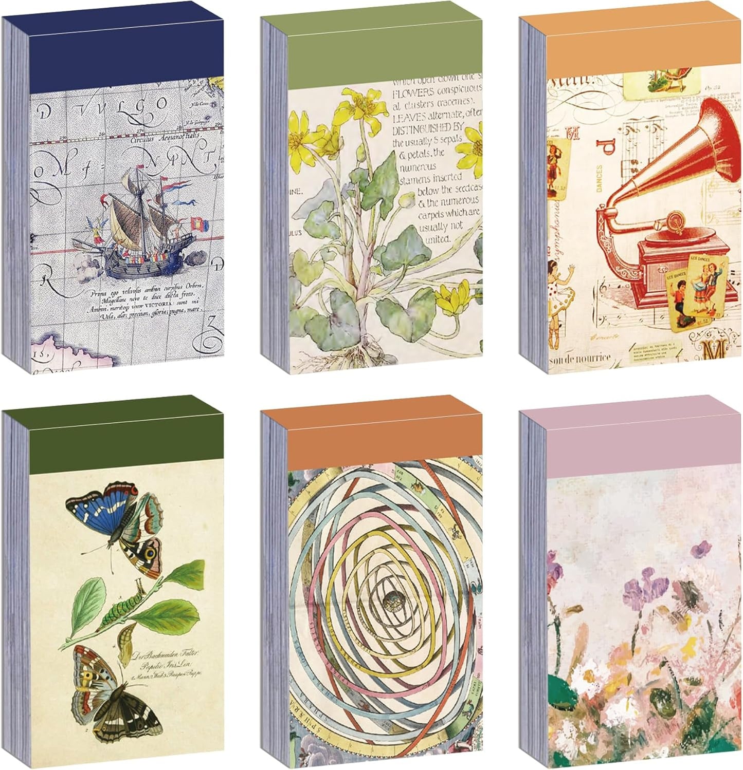 6 Sets 300 Pcs Washi Stickers Set Vintage Aesthetic Sticker Book for Journaling Decorative Scrapbook Floral Paper Sticker Kit for Scrapbooking, Bullet Journal, Art Craft Gifts, Notebook Making
