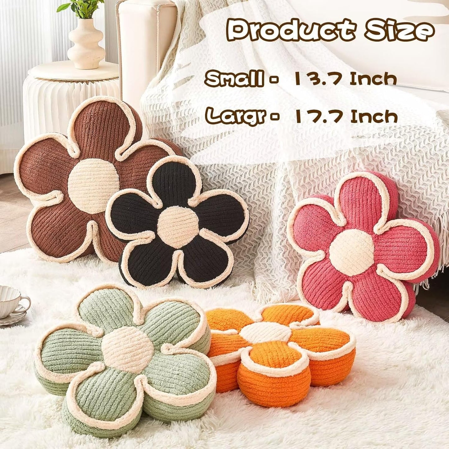 Soft Flower Shaped Floor Cushion, Plush Pillow for Sofa Couch Bed (13.7 Inch, Orange)