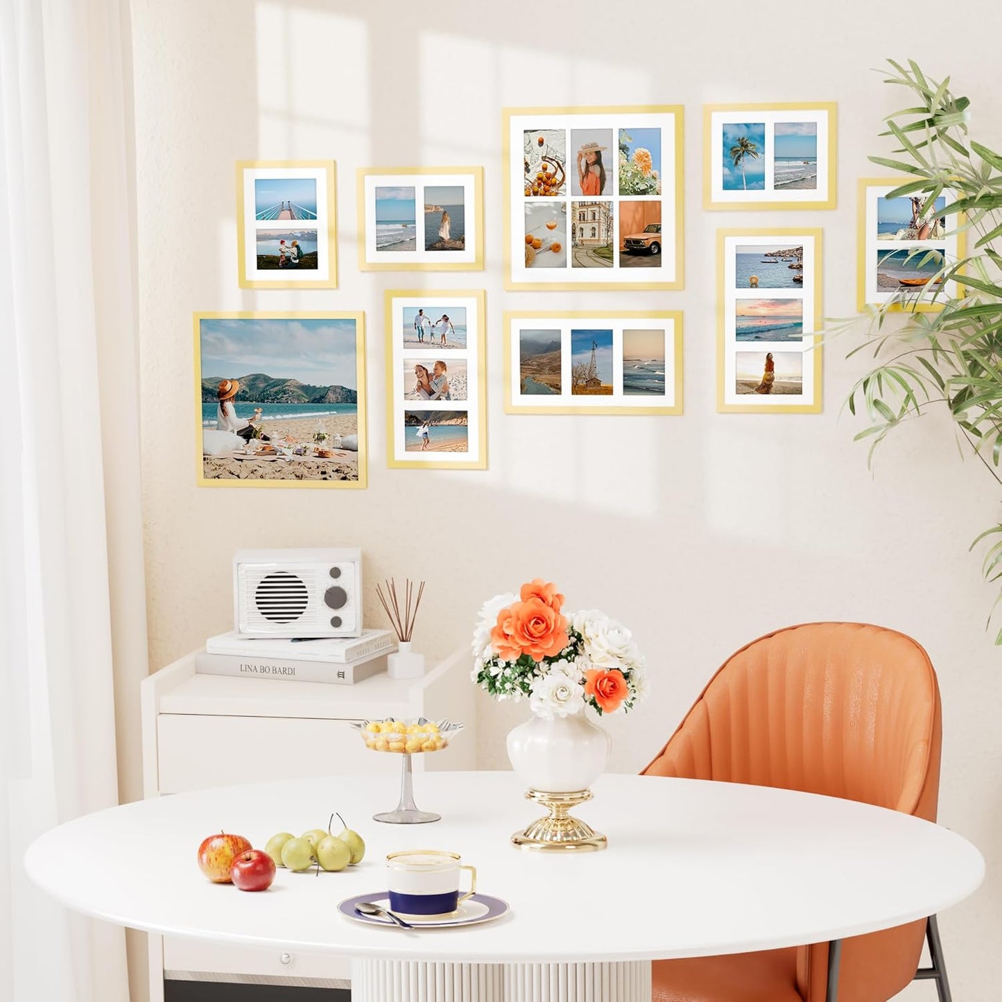 Vittanly 8x14 Picture Frames Collage, Displays 3Pcs 4x6 Pictures with Mat, Collage Picture Frame for Horizontal or Vertical Display, Gold, 1 Pack