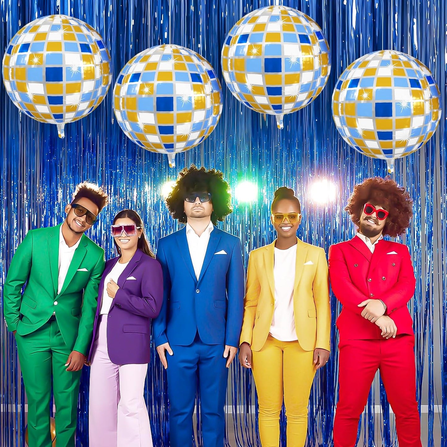 Disco Ball Balloons Blue Gold 4PC,Foil Disco Balloons 22 Inch 4D Round Blue Yellow Balloon for 70s 80s Birthday Bachelorette Graduation Decorations