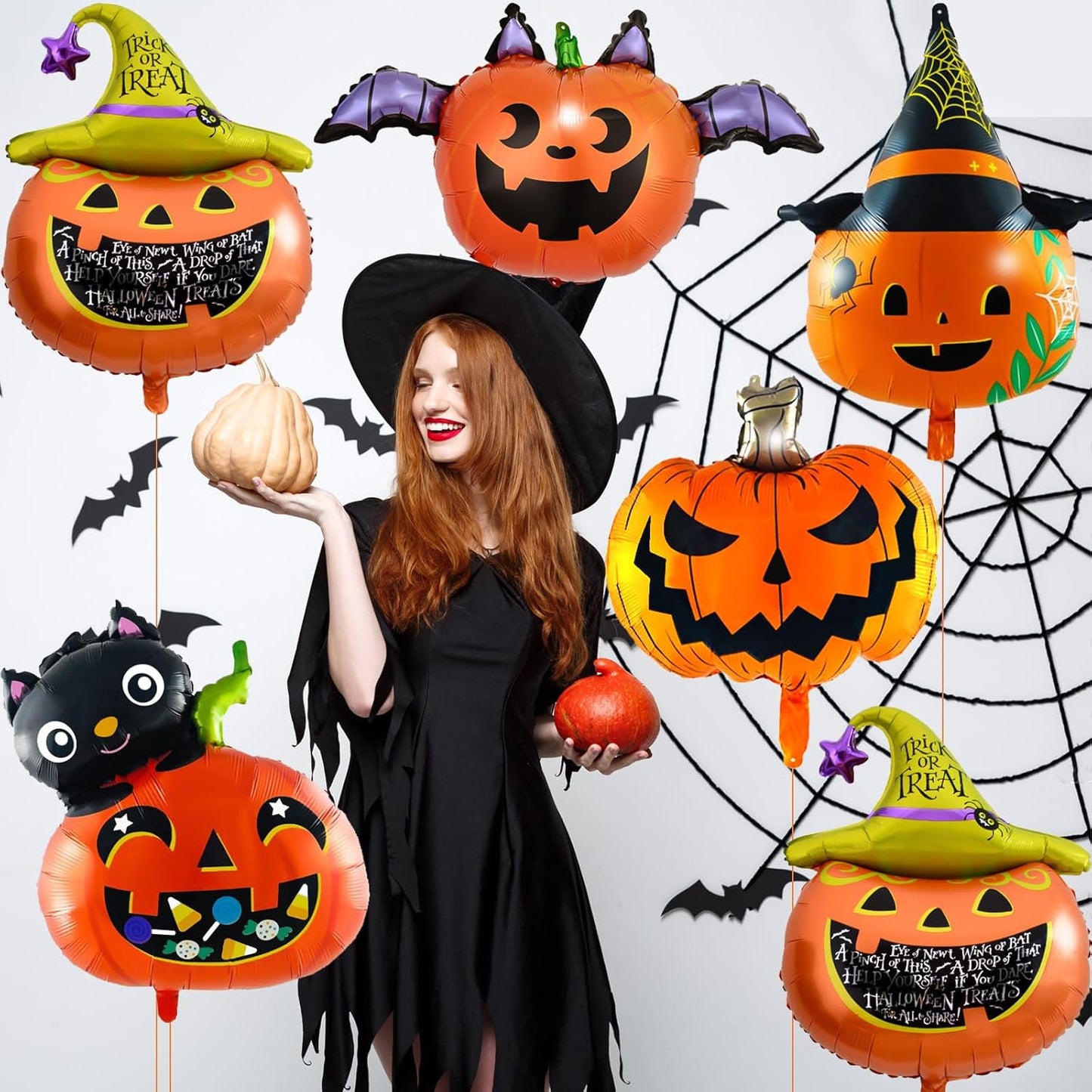 8Pcs Halloween Pumpkin Foil Balloons – 30inch Orange & Black Scary Balloons for Party Decor, Jack O Lantern Balloons with String, Durable & Easy to Inflate, Spooky Halloween Birthday Supplies