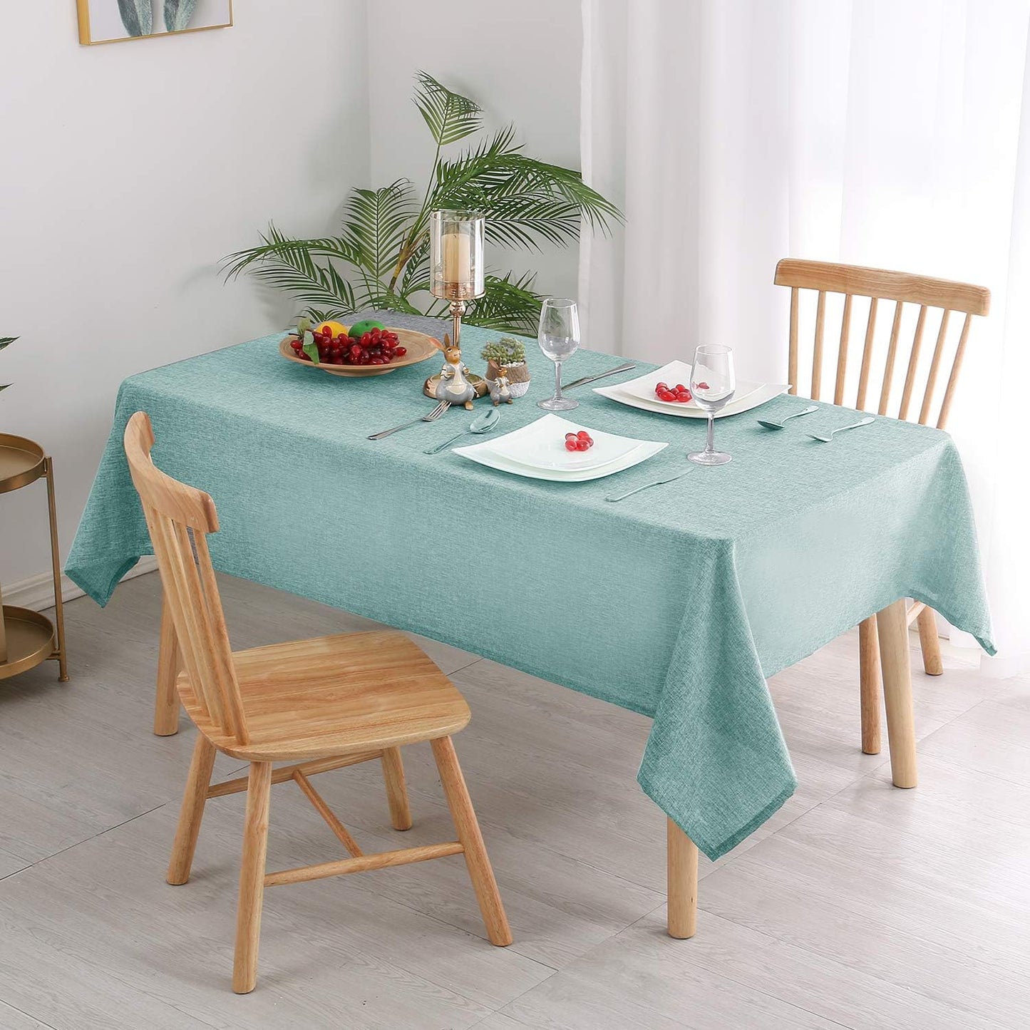 Hiasan 2 Pack Faux Linen Rectangle Tablecloth - Wrinkle and Stain Resistant Washable Table Cloth for Kitchen Dining Room Holiday Table Cover for Party Dinner, Aqua, 54 x 108 Inch