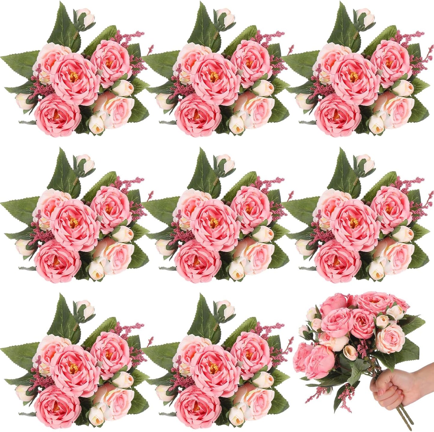 8 Bundles Artificial Peonies Flowers Boho Faux Flowers Arrangements Artificial Centerpiece Spring Bouquet Floral Wedding Decoration for Vase(Pink Color)