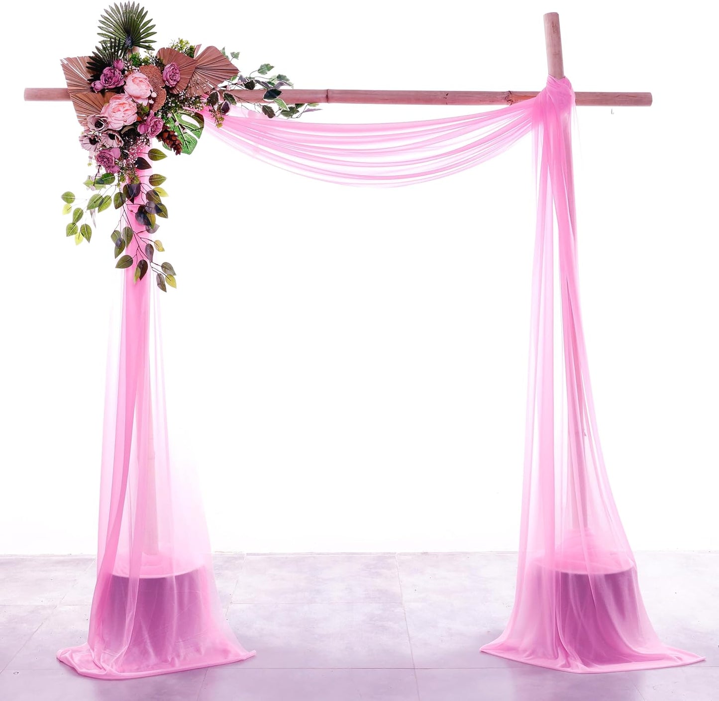VDS Pack of 2 Panel (30 Inch X 20 Feet) Wedding Arch Draping Fabric Sheer Chiffon Fabric Drapery for Wedding Ceremony Reception Swag Backdrop Canopy Chuppah ARBO Altars Decoration (Bubblegum)