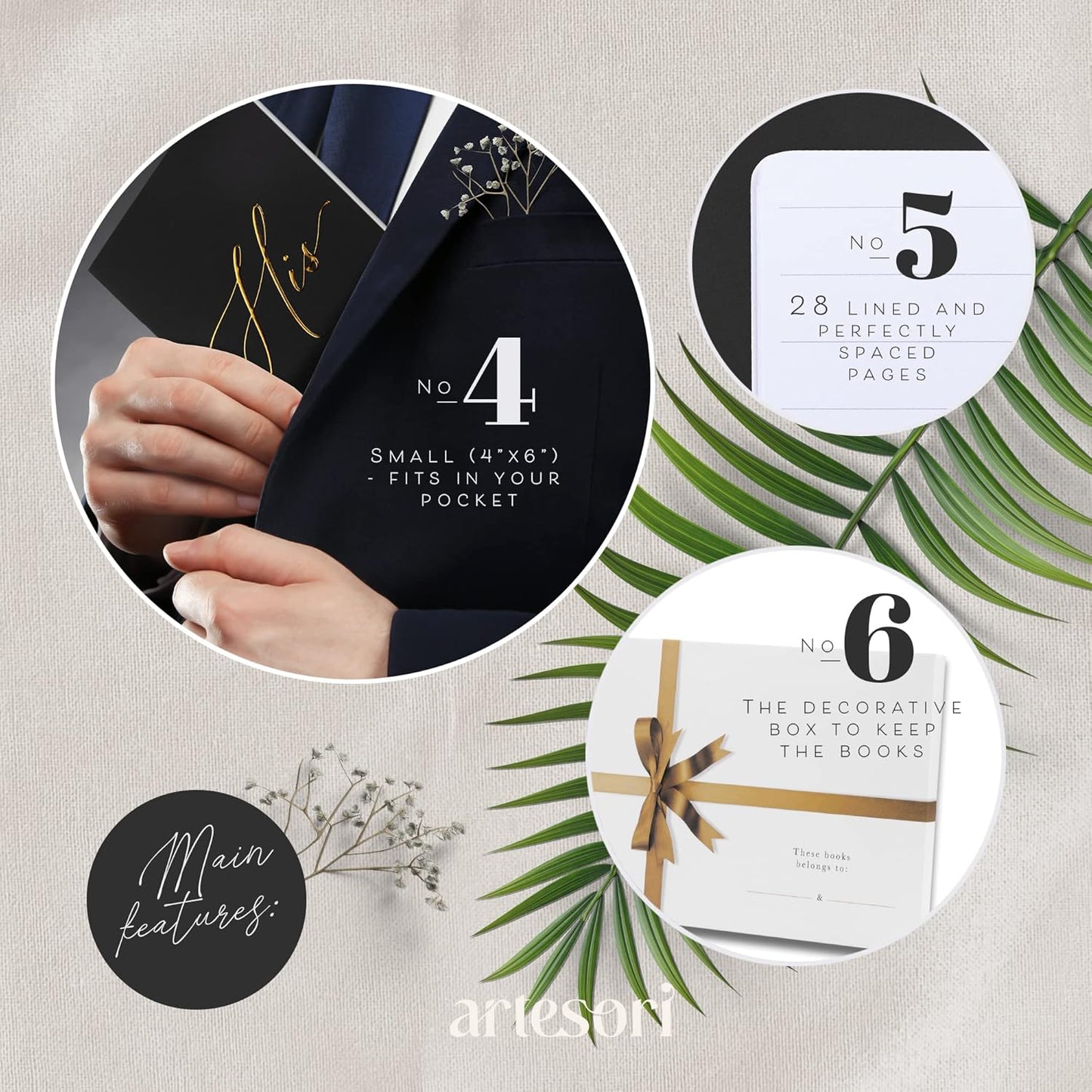 ARTESORI Premium Wedding Vow Book for Her & Him, Soft Touch, Gold Foil, 28 Lined Pages, Wedding Vow Books His and Hers, Wedding Essentials, Wedding Registry Ideas, His and Hers Gifts [White & Black]