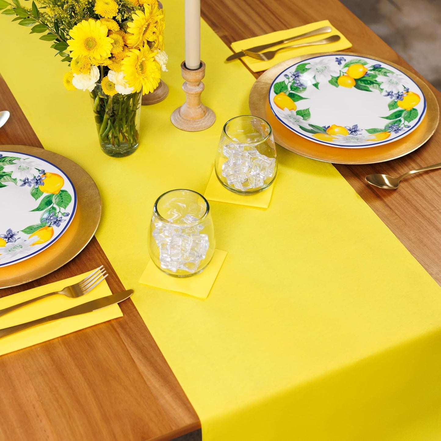 American Homestead Paper Table Runner Roll - 78 ft. Disposable Linen-Like Table Cover Roll - 20 Perforated Table Runners (16" x 48") for Parties, Weddings, and Events - Yellow
