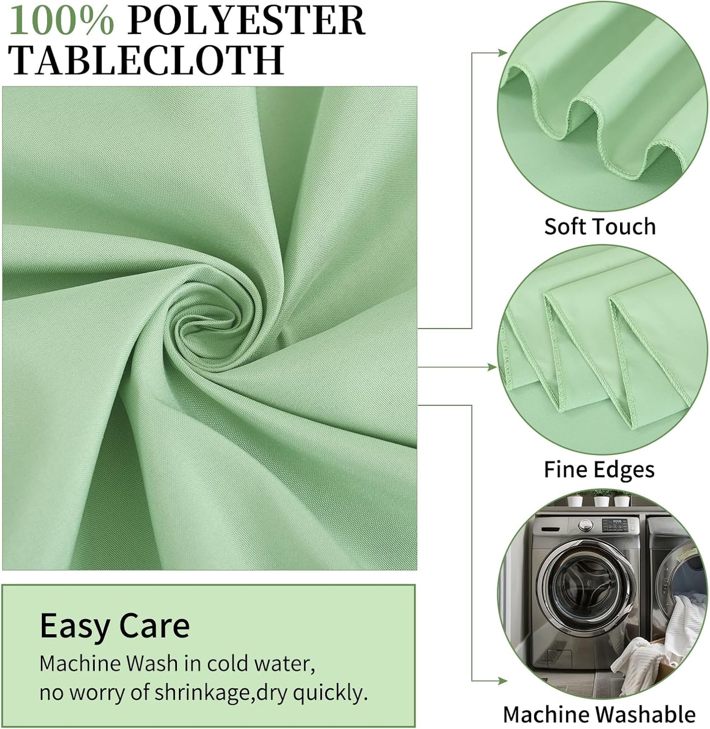 6 Pack Sage Green Round Tablecloths - 120 Inch, Polyester Table Cover, Stain and Wrinkle Resistant Washable Fabric Table Cloth for Wedding Banquet Parties