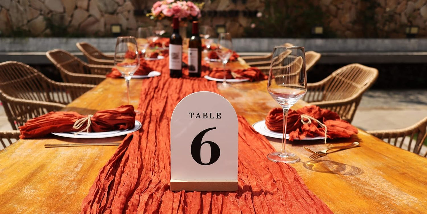 Wedding Table Numbers 1-20, Acrylic Arch Signs with Natural Wood Stands Holders, Rustic Table Decor for Reception & Parties (White Black)